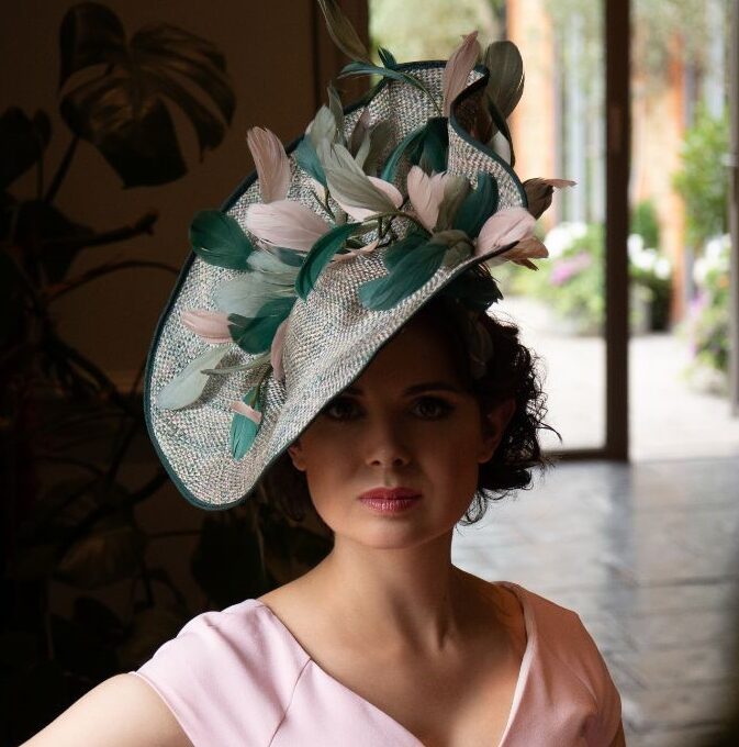 Green And Pink Large Fluted Saucer Headpiece Beverley Edmondson Millinery