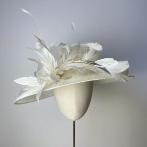 Ivory Small Oval Brimmed Hat with Feather Trim
