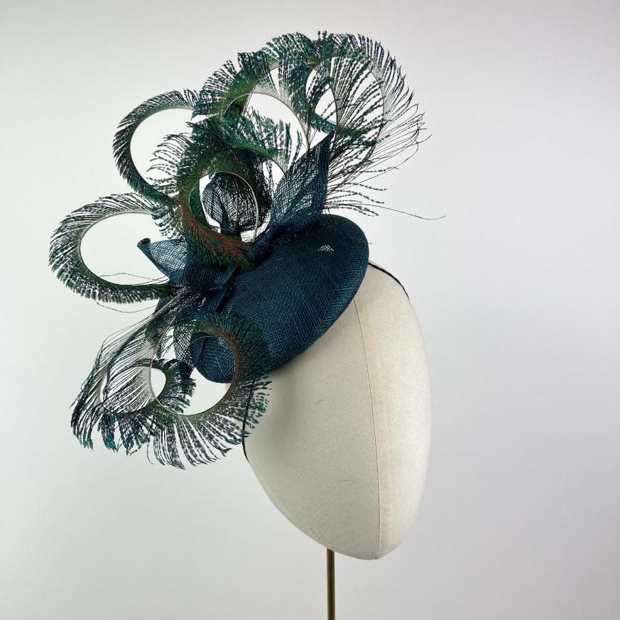 Teal Sinamay Beret With Dramatic Peacock Feathers - Beverley Edmondson ...