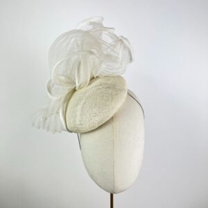 Ivory Small Beret Swathed With Pleated Crinoline Swirls