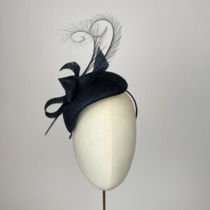 Navy Teardrop Beret with Sinamay Twist and Quills