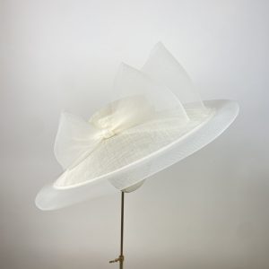 ivory wide brim wedding hat with sheer brim