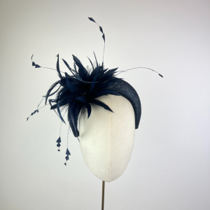 navy blue feather halo band wedding style hat