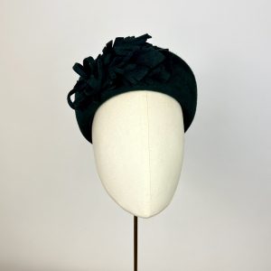 bottle green felt pillbox hat for winter wedding