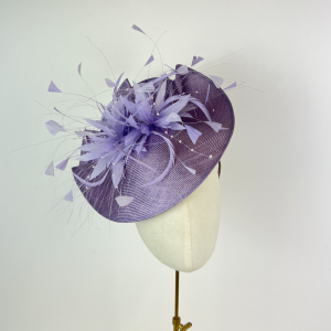 Lilac saucer hat with feathers, calssic style for mother of the bride or the races