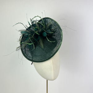 bottle green small split saucer hat for wedding guest or mother of the bride