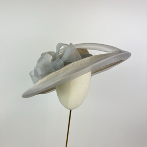silver warm grey wedding hat with sheer silver grey trims