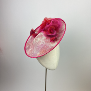 zero-waste millinery saucer hat in ivory pinks and corals, sustainable style