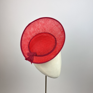 two tone red saucer hat for weddings, minimal design