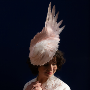duscky pale pink ombre feather twisted wing headpiece