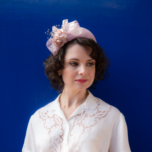heather pink delicate flower and lace headband