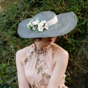 greeney grey straw boater hat with cream
