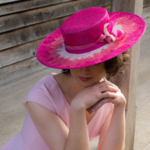 pink ombre boater hat for weddings and racing