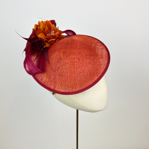 burnt orange and red floral saucer hat