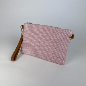 pale pink straw clutch bag