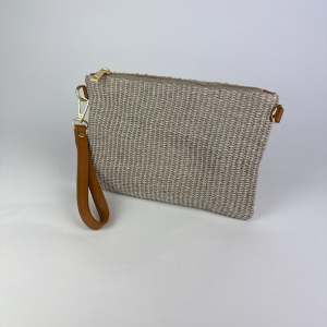 taupe straw clutch bag