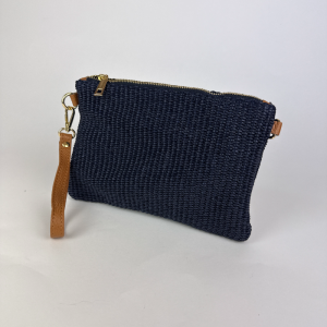 navy straw clutch bag