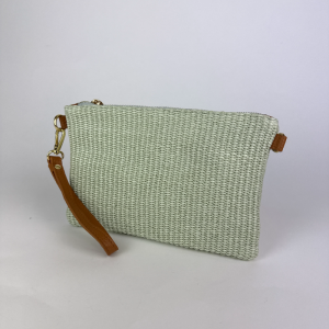 sage green straw clutch bag