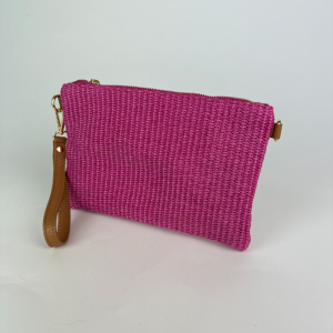 fuchsia pink straw clutch bag