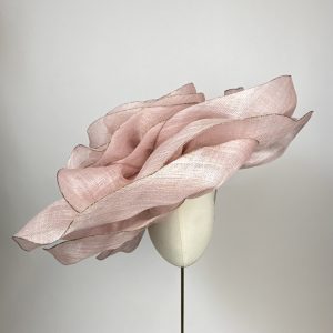 Oversized rose flower royal ascot style headpiece in soft pink and gold