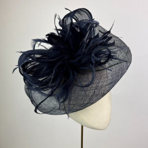 navy blue bias saucer hat mother of the bride style