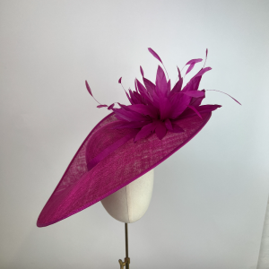 magenta twiseted brim large wedding hat