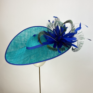 jade, green, royal blue and peacock feather bright fun wedding or royal ascot hat