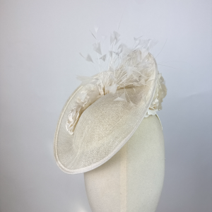 ivory floral wedding hat with twisted back