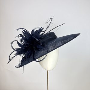 navy oval wedding hat traditional style with feathers