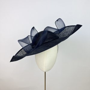 Navy Blue Structural Wave Shape Hat With Twisted Trim