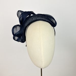 Navy Blue Low Crown Band with Silk Ribbons
