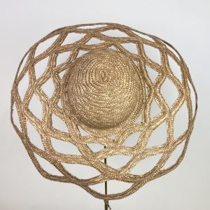 Latte Waved Open Brim Strip Straw Hat